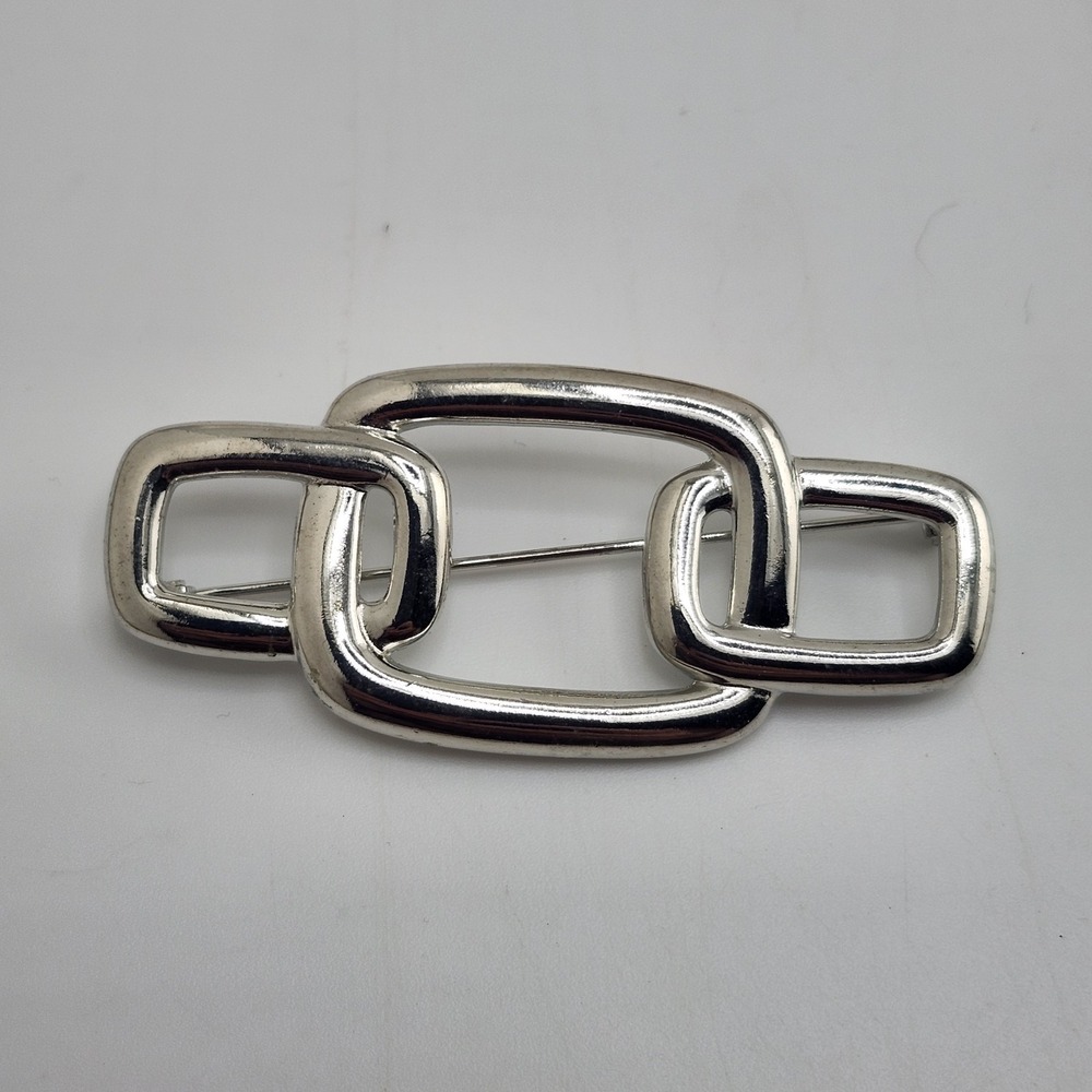 Vintage‎ Silver Tone Bucle Rectangles Brooch